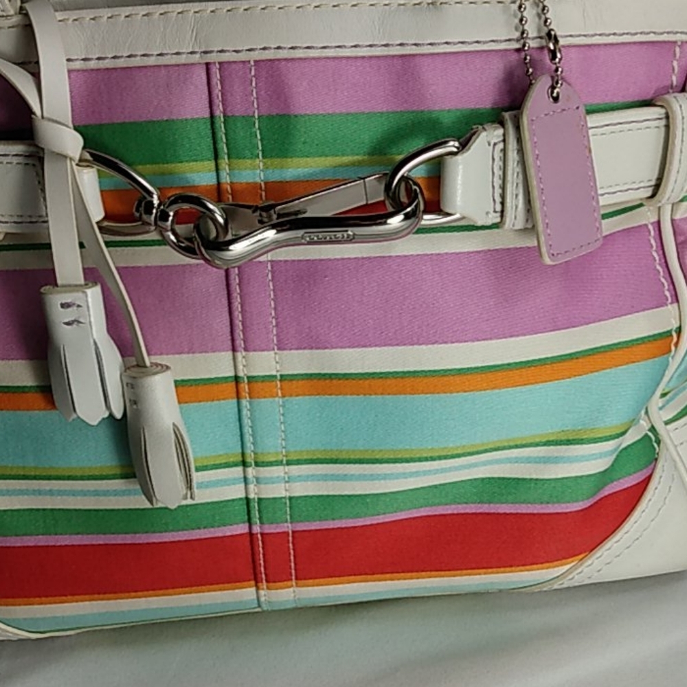 Coach Stripe and White Leather Bag - Picture 3 of 10